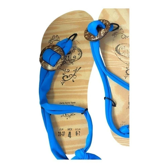 Chula Sandals Womens Size 6-7 Blue Strappy Casual Open Toe Bow&Tie Boho - Picture 4 of 5